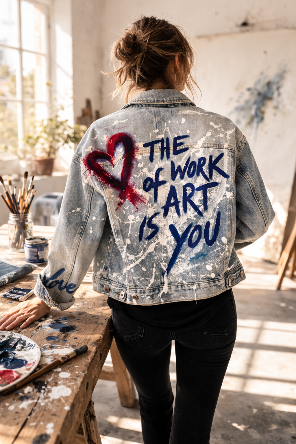 Hand painting a denim jacket